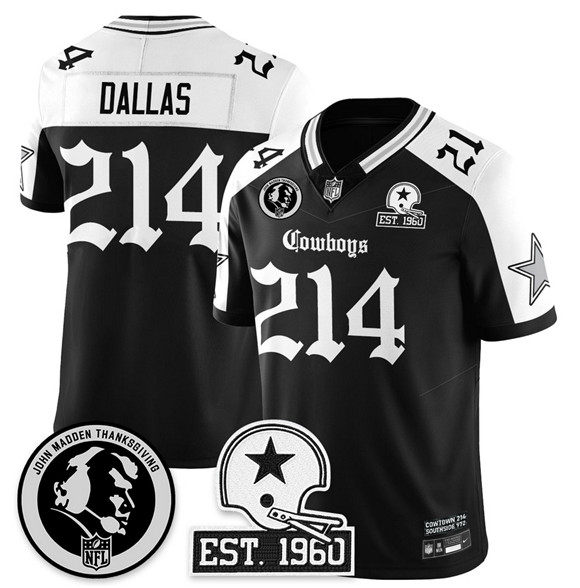 Men's Dallas Cowboys #214 Dallas Black/White 2025 F.U.S.E. With John Madden Patch & Established In 1960 Patch Vapor Limited Stitched Football Jersey